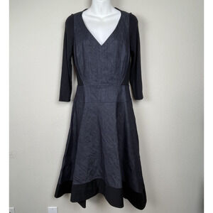 Donna Karan Fit & Flare Denim Dress Size 6 Mixed Media Blue‎ Black Pockets